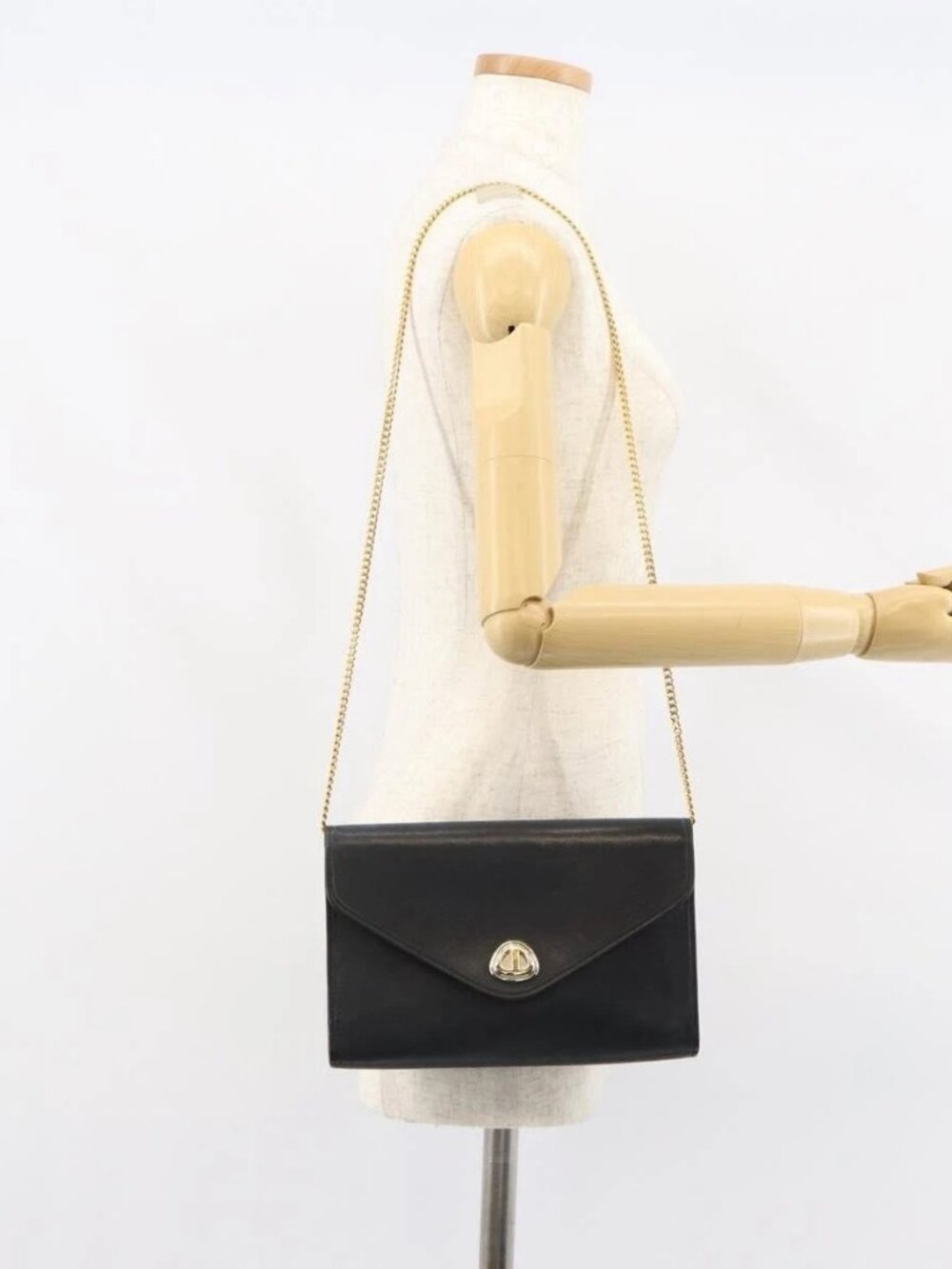 Christian Dior Chain Shoulder Bag Leather Black Gold Auth bs31815 - Picture 15 of 16